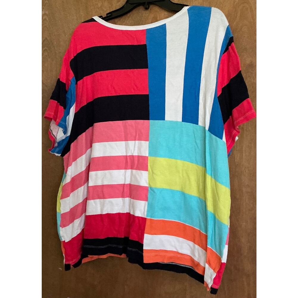 Westbound Woman Pullover Short Sleeve Blouse 3X Block Colors, Stripes - Picture 3 of 9
